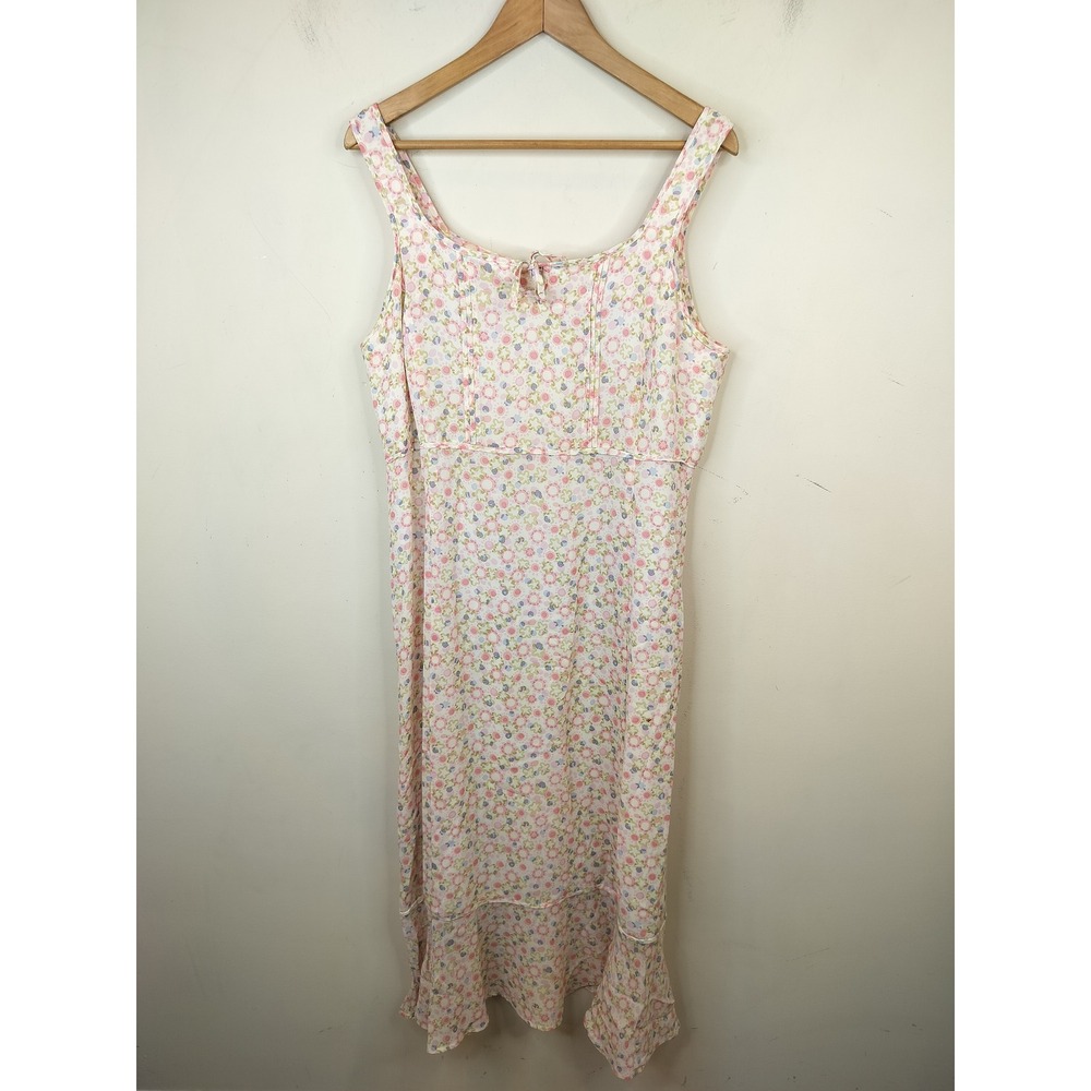 Vintage Sigrid Olsen Floral Midi Dress 14 Ruffle Hem Cottagecore Pink
